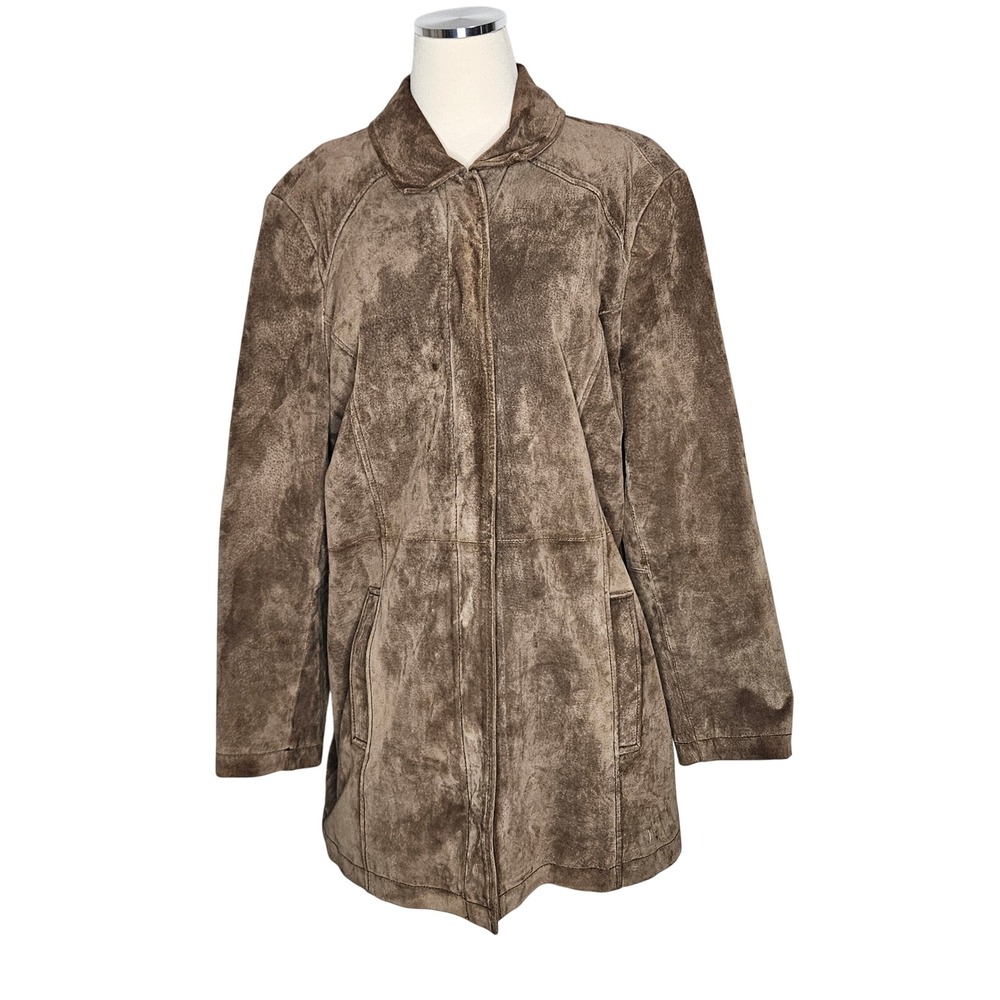 Cherokee Women's XL Brown Genuine Suede Leather Long Zip Coat Y2K Boho Vintage